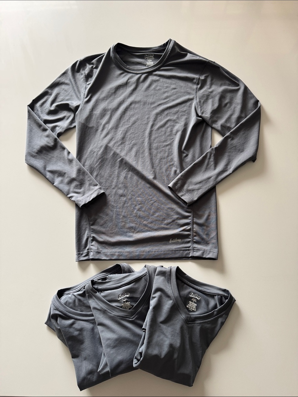 LOT of 4 Gray Men's Long Sleeve Microfiber Crew T-Shirts